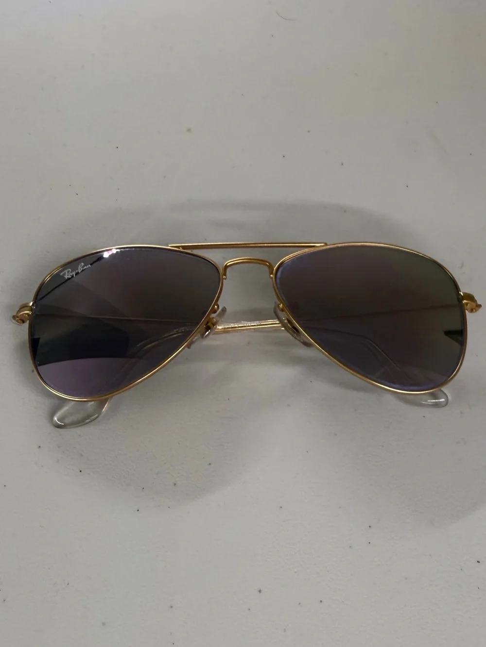 KIDS Ray-Ban Gold Aviator Sunglasses with pink purple lenses